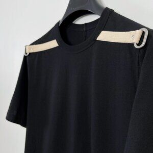 Rick Owens - Rare Shoulder Detail Black Cotton Level T Shirt FW19 Larry